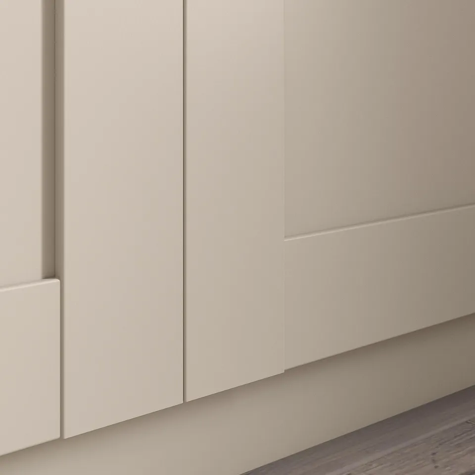 Light beige BERGSBO cabinet door, square modern design, semi-matte finish.