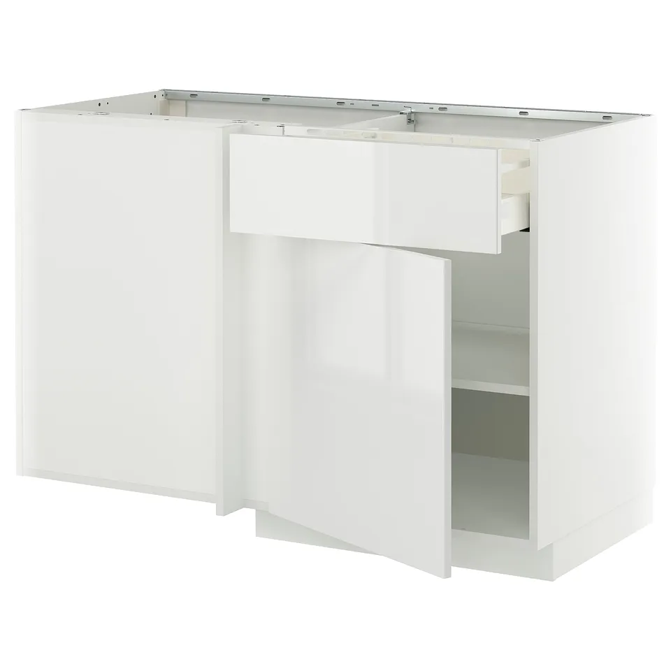 White modern kitchen cabinet, glossy finish, rectangular shape.