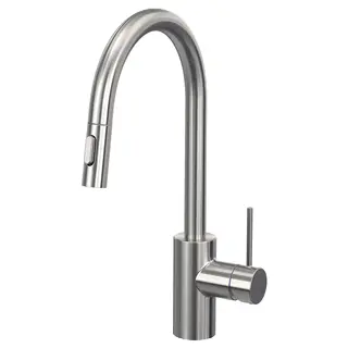 SALLSJÖN kitchen mixer tap pull out w spray, stainless steel colour, Height 398 mm