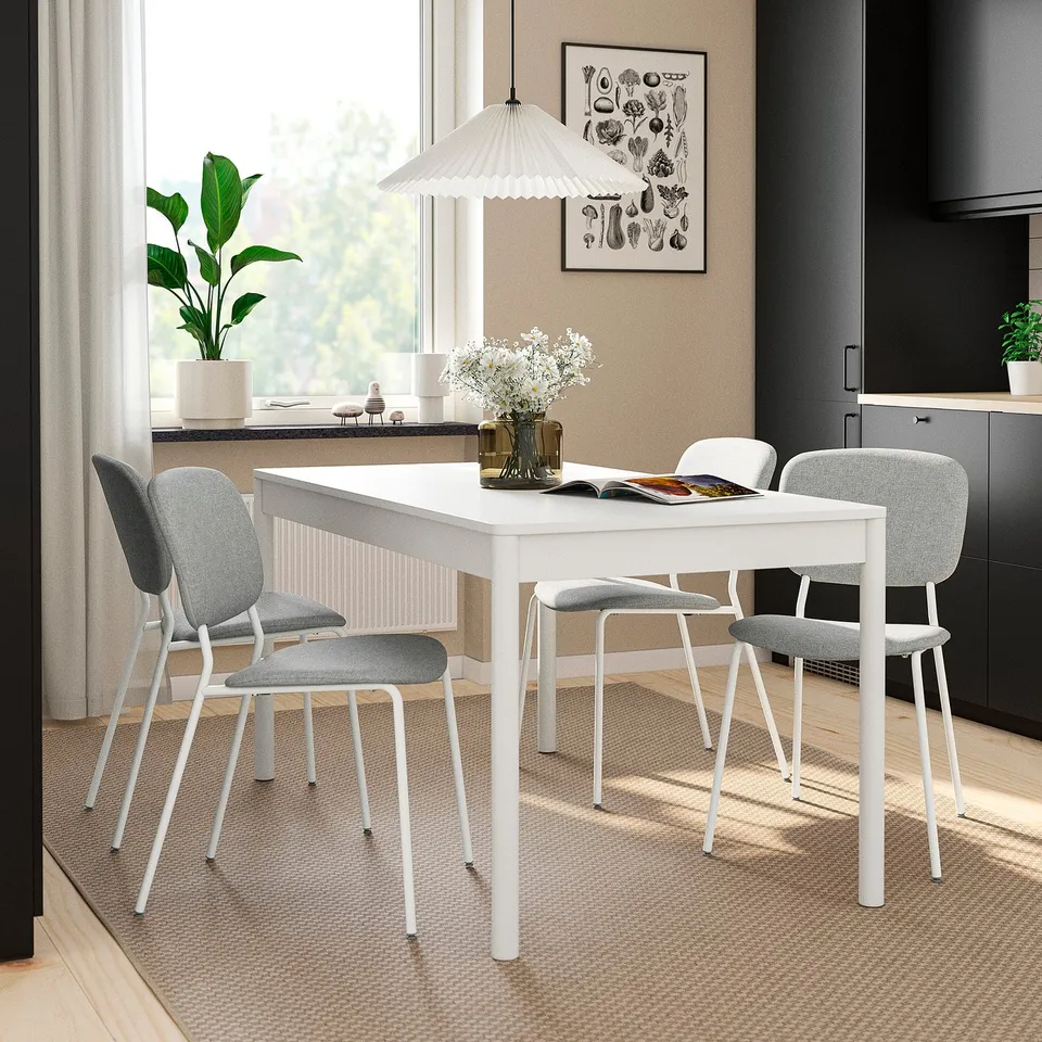TONSTAD / VIHALS Table and 4 chairs, off-white/white Tibbleby beige/grey, 140/196x85 cm
