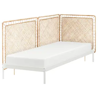 VEVELSTAD bed frame with 3 headboards, white/Tolkning rattan, 90x200 cm