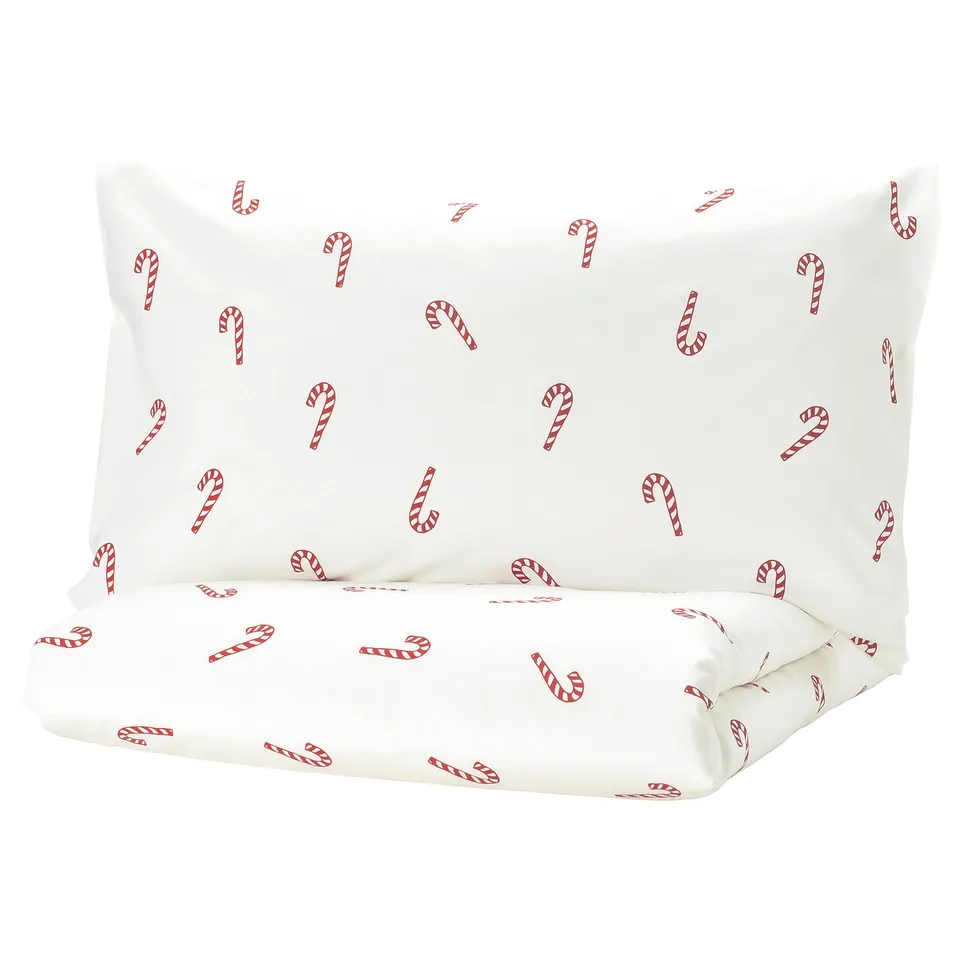 LÖVSÅNGARE Duvet cover and pillowcase, candy cane pattern, 150x200/50x80 cm