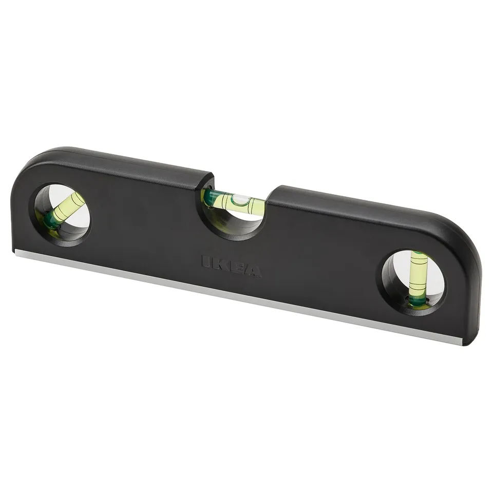 Black ukea TRIXIG spirit level, triangular shape with three bubble vials.