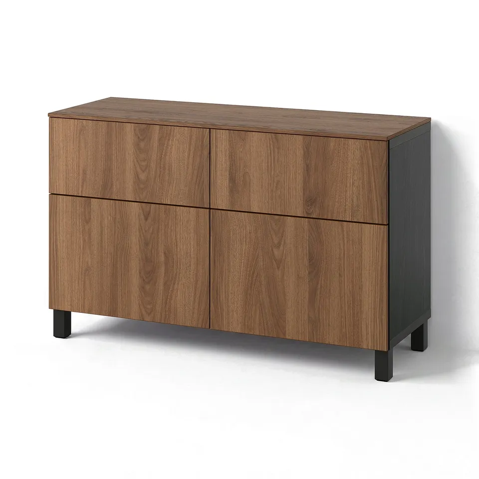 BESTÅ Storage combination w doors/drawers, black-brown Lappviken/Stubbarp/brown walnut effect, 120x42x75 cm