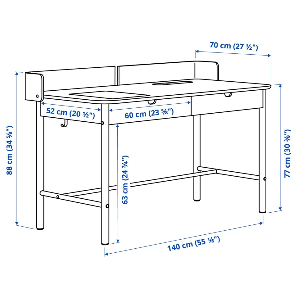 Illustration with measurements for the product: RIDSPÖ.