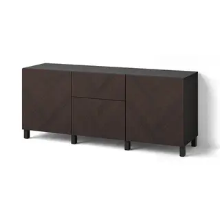 BESTÅ storage combination with drawers, black-brown Hedeviken/Stubbarp/dark brown stained oak veneer, 180x42x74 cm