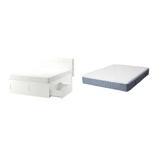 BRIMNES/VITMÅSEN Bed with 25cm thick mattress, pocket sprung, latex,5 comfort zones, extra firm