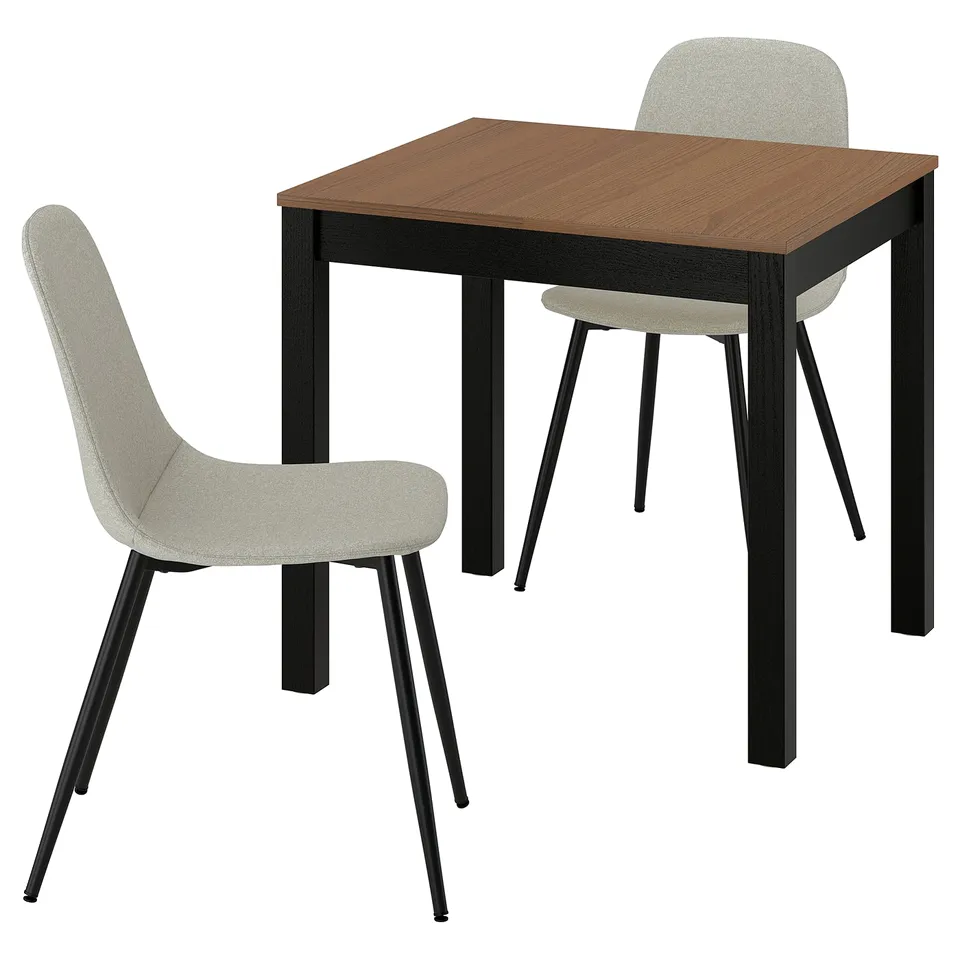 ÅLHULT / NORDMANSSKÄR Table and 2 chairs, black/brown/Tonerud grey black, 80x74 cm