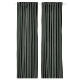 ROSENMANDEL block-out curtains, 1 pair, dark green/with heading tape, Length 250 x Width 135 cm
