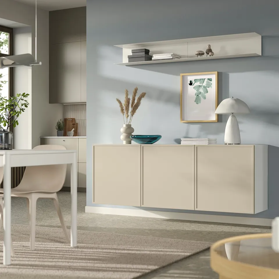 BESTÅ Wall-mounted cabinet combination, white/Krukmakare beige, 180x42x64 cm