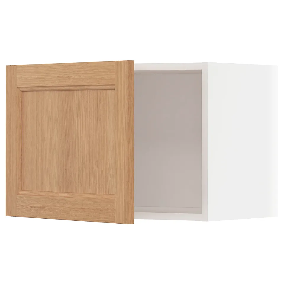 Wooden cabinet door in light oak, square shape and flat panel design.