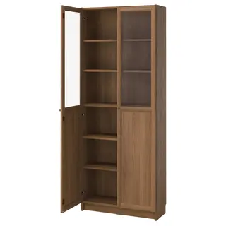 BILLY / OXBERG bookcase with panel/glass doors, brown walnut effect, 80x30x202 cm