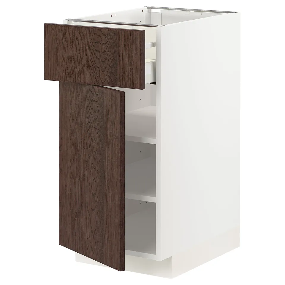 METOD kitchen cabinet with dark brown sinarp wood doors.