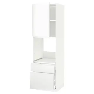 METOD / MAXIMERA high cabinet f oven+door/2 drawers, white/Voxtorp matt white, 60x60x200 cm
