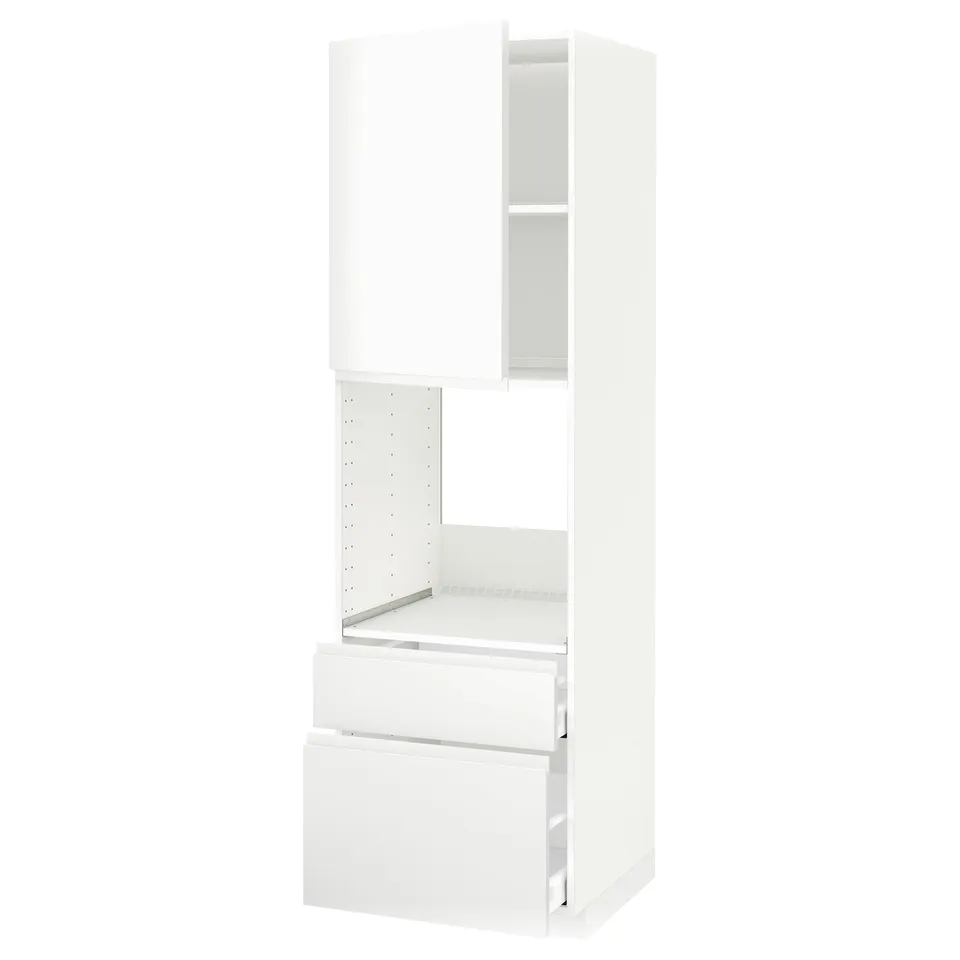 A white METOD kitchen unit with a modern design. It cabinetry and drawers for storage.