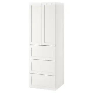 SMÅSTAD / PLATSA wardrobe, white with frame/with 3 drawers