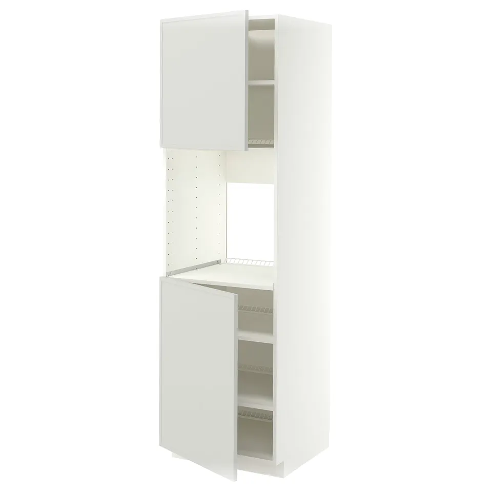 METOD High cab f oven w 2 doors/shelves, white/Aspudden light grey, 60x60x200 cm