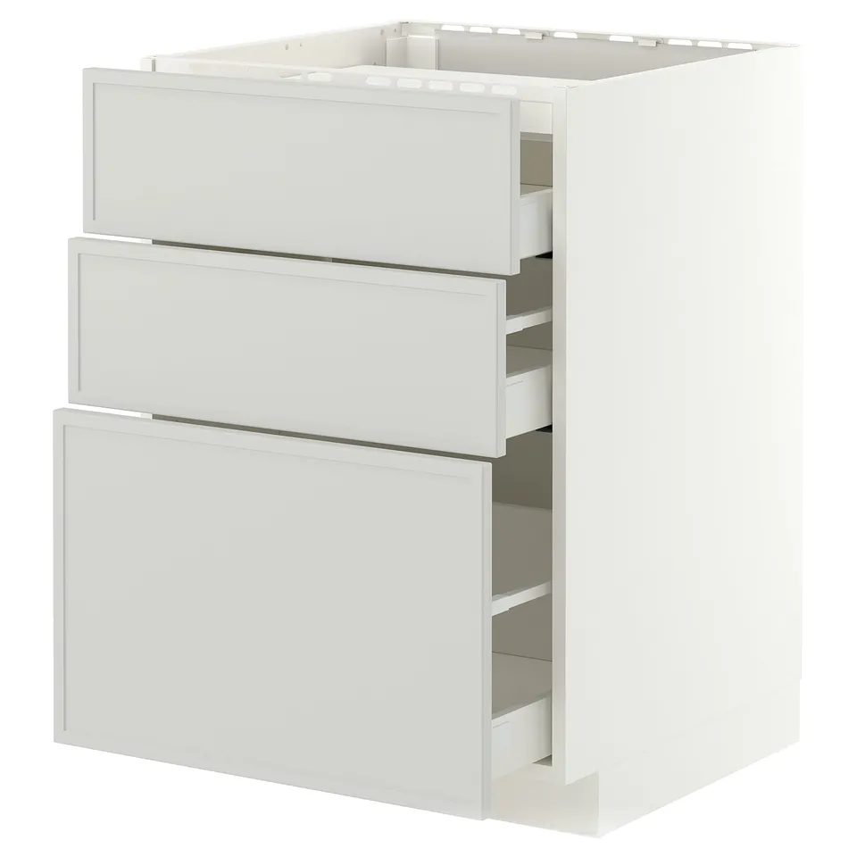 METOD / MAXIMERA Base cab f hob/3 fronts/3 drawers, white/Aspudden light grey, 60x60x80 cm