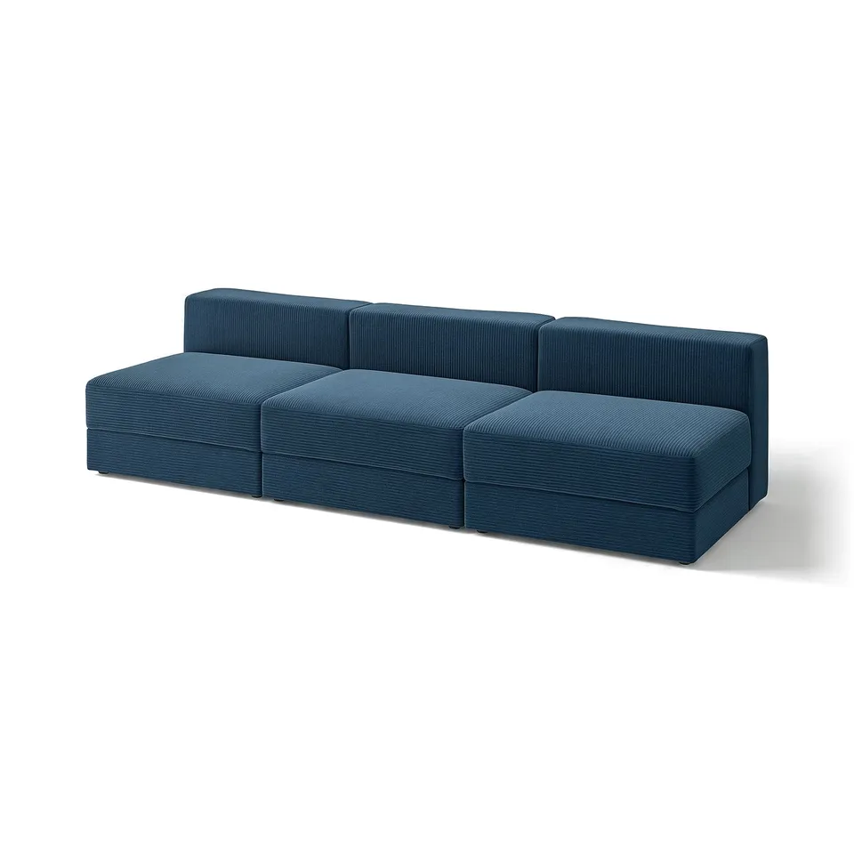 Blue modern JÄTTEBO modular sofa. Square, clean lines, soft design, with cushions and storage.
