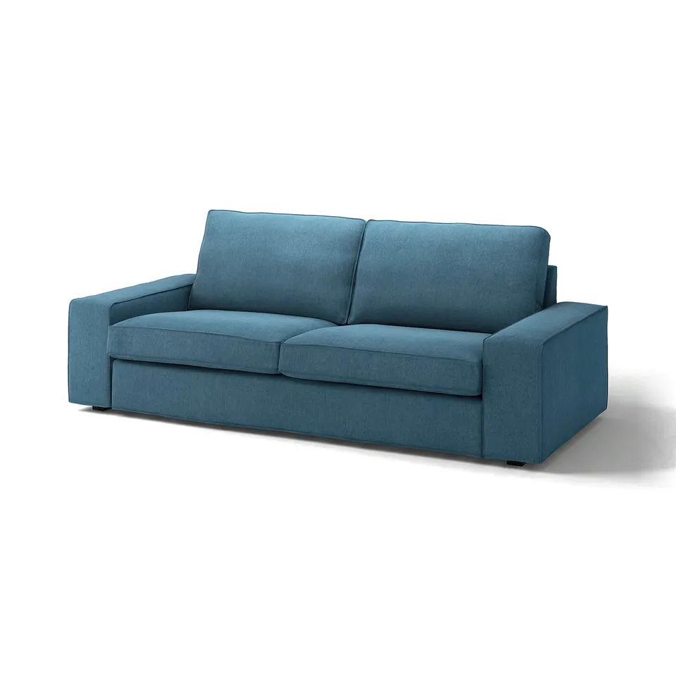 Blue KIVIK sofa, modern design, deep seats, low armrests.