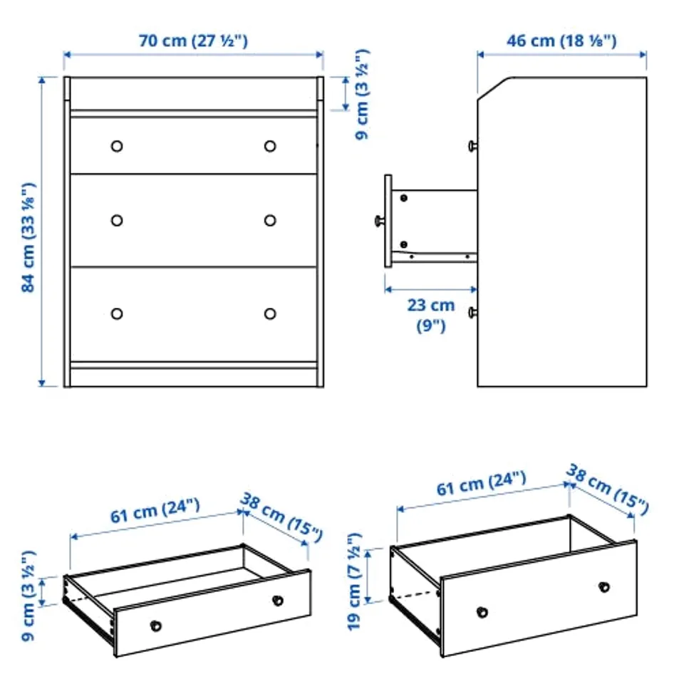 Illustration with measurements for the product: HAUGA.