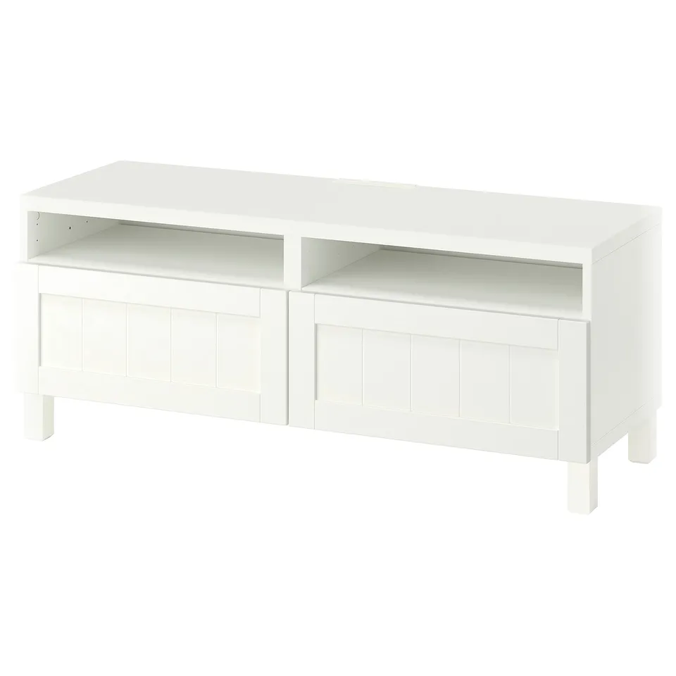BESTÅ TV bench with drawers, white/Pipmakare white, 120x42x48 cm