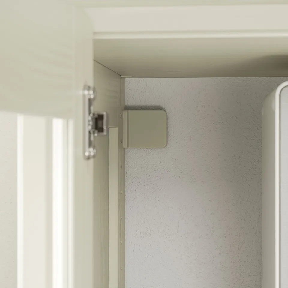 GULDDRAGARE Storage combination, beige clear glass/with doors with shelves, 200x37x216 cm