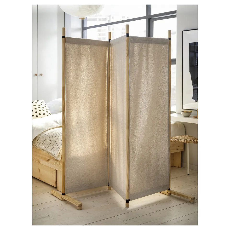 GLAMBERGET Room divider, pine/Katorp beige, 150x150 cm