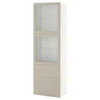 BESTÅ storage combination w glass doors, white Lappviken/light grey-beige clear glass, Width 60 x Depth 42 x Height 193 cm