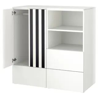 SMÅSTAD / PLATSA storage combination, white black/white/stripe with 3 drawers, 120x57x123 cm