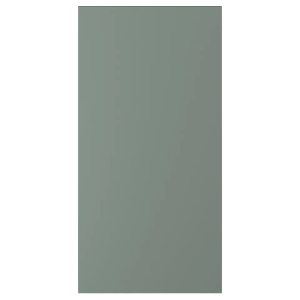 NICKEBO grey-green cabinet front, smooth matte finish, rectangular shape.