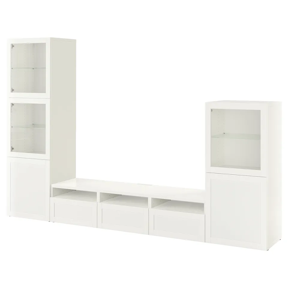 White BESTÅ tv storage combo, modern minimalist design.