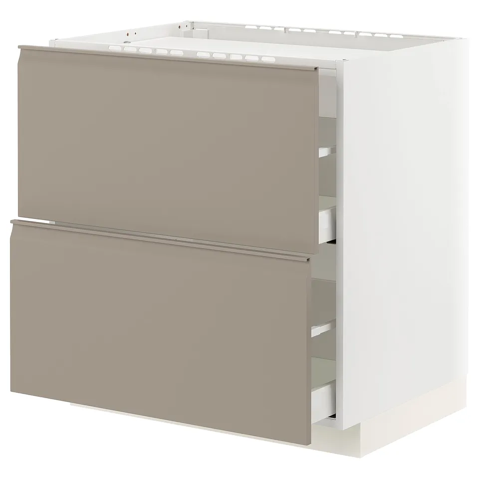 METOD kitchen unit in grey-beige with modern, smooth drawers.
