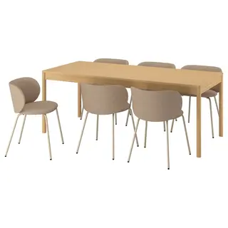 TONSTAD / KRYLBO table and 6 chairs, oak veneer/Tonerud dark beige, 200x85 cm