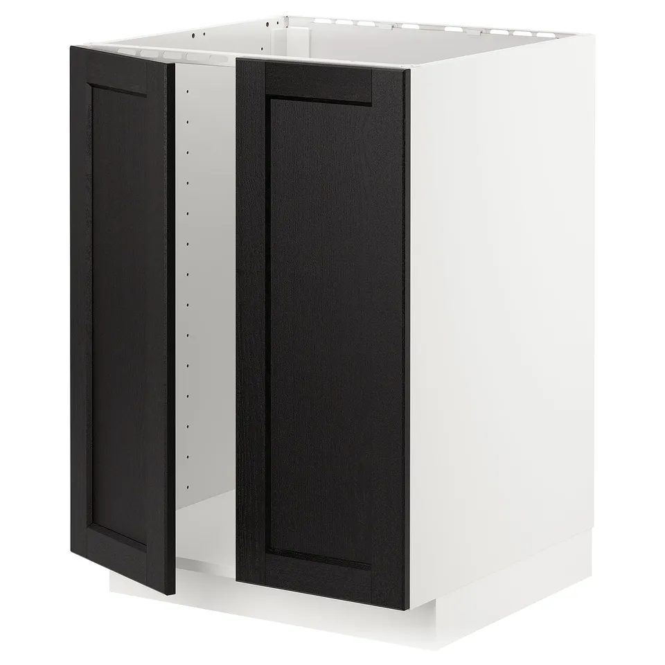 A METOD kitchen cabinet with black stained lerhyttan doors, featuring a traditional design with bevelled edges.