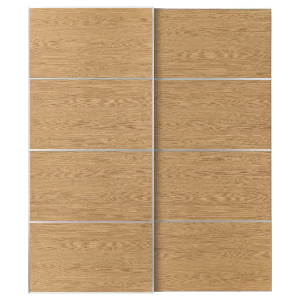 MEHAMN Pair of sliding doors, aluminium/double sided oak effect, 200x236 cm