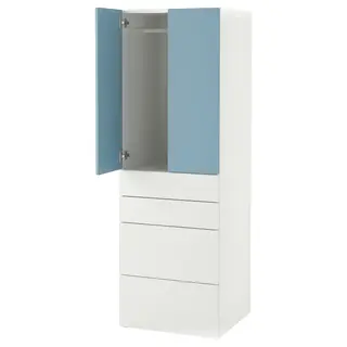 SMÅSTAD / PLATSA wardrobe, white blue/with 4 drawers, 60x57x181 cm