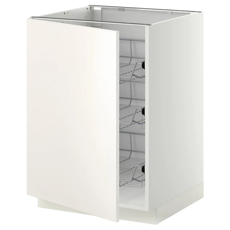 METOD kitchen unit: white, square, wire baskets