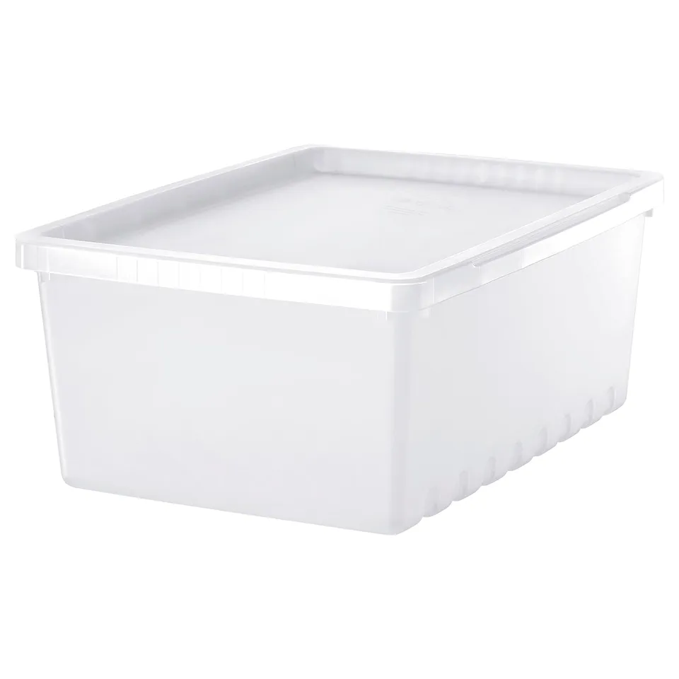 A white, rectangular storage box with a lid, made of polypropylene plastic, designed for organising various items.