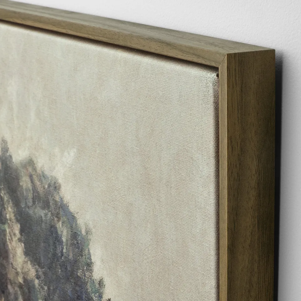 A high-quality canvas print in a walnut frame. The artwork is detailed and stands out with extra depth.