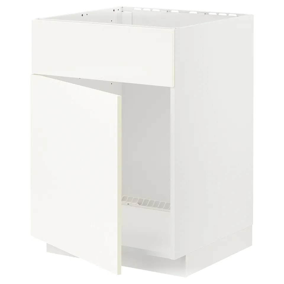 White METOD kitchen cabinet, sleek modern design, clean lines, strong frame, snap hinges.