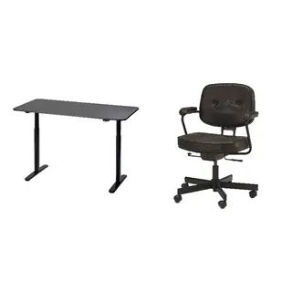 ALEFJÄLL/BOLLSIDAN set: desk sit/stand + office chair