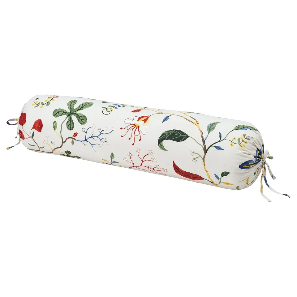 KRONBUSKE Bolster case, light beige/floral pattern, 38x110 cm