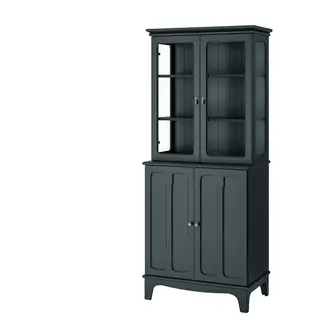 LOMMARP cabinet with glass doors, dark blue-green, 86x199 cm