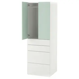 SMÅSTAD / PLATSA wardrobe, white light green/with 4 drawers, 60x57x181 cm