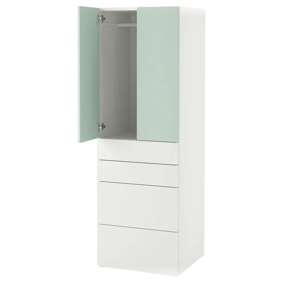 SMÅSTAD wardrobe white sage 3 drawers 2 soft-close doors