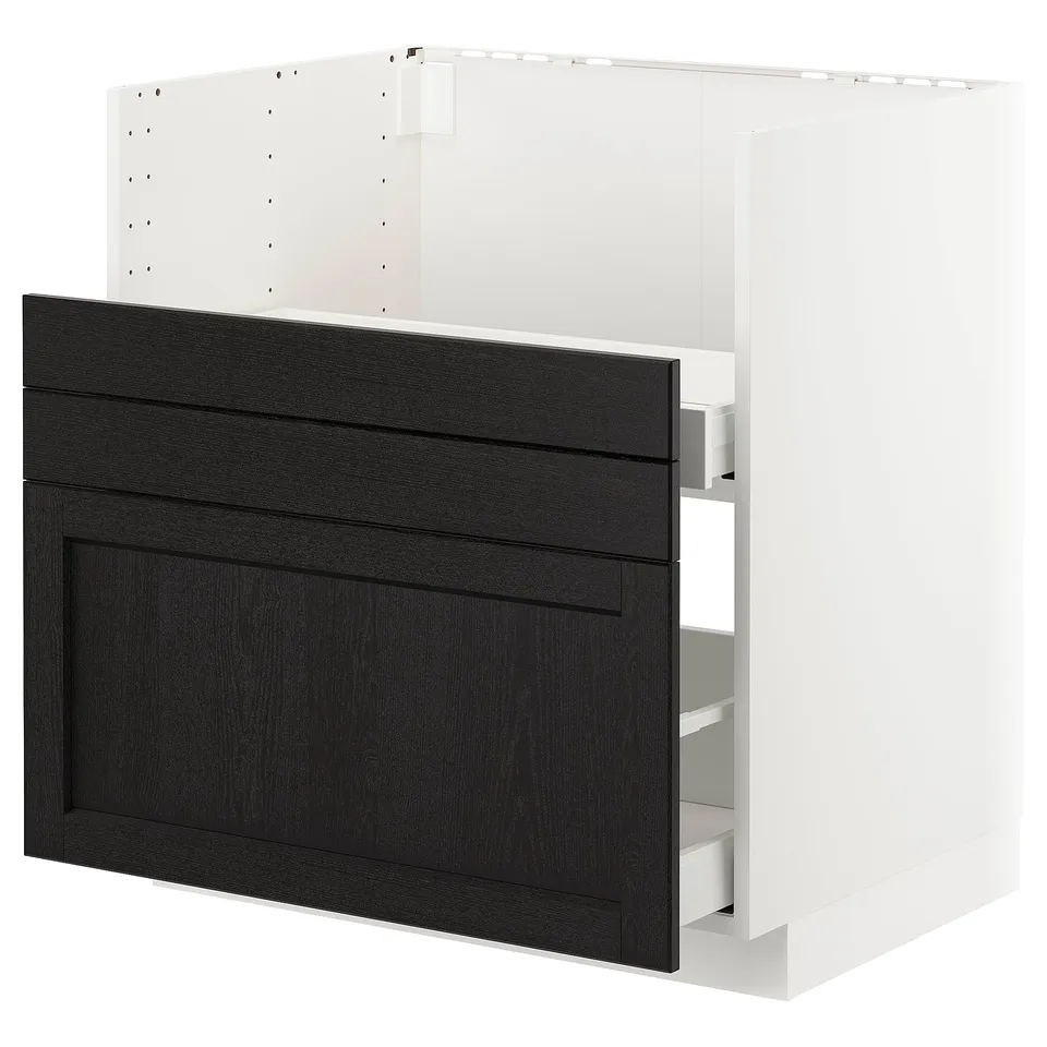 METOD kitchen unit: white & black, flat drawers, modern design.