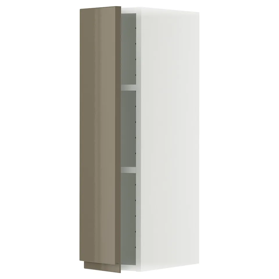 Modern kitchen unit: METOD with high gloss dark grey-brown voxtorp doors, sleek handles, and metallic hinges.