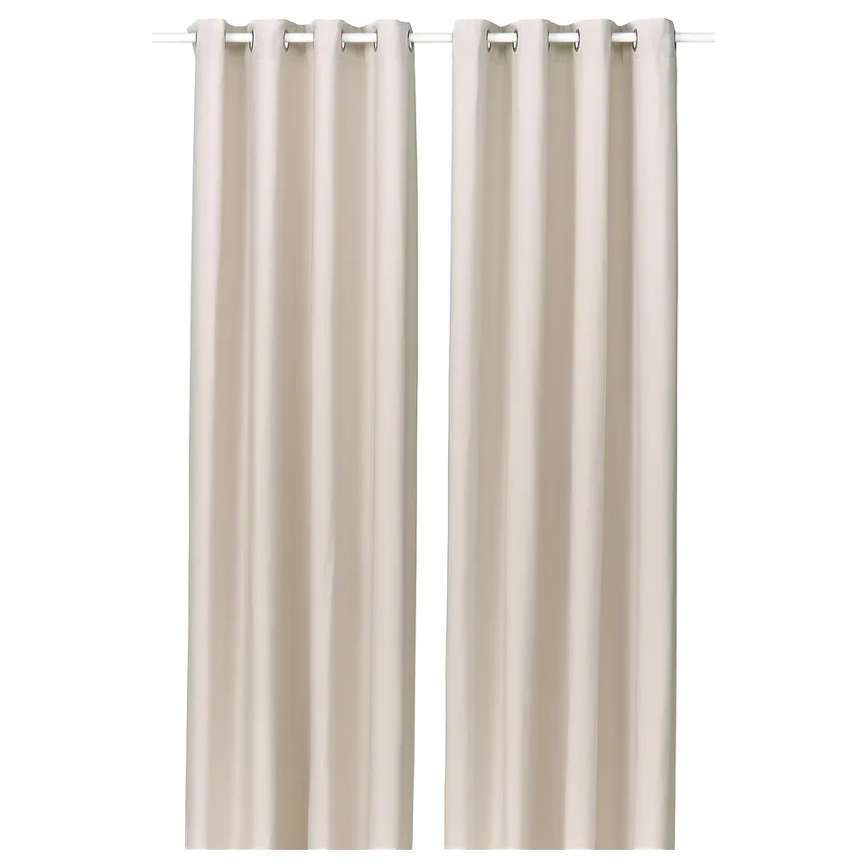 Beige GINSTMOTT curtains, fabric: recycled polyester, stainless steel eyelets.