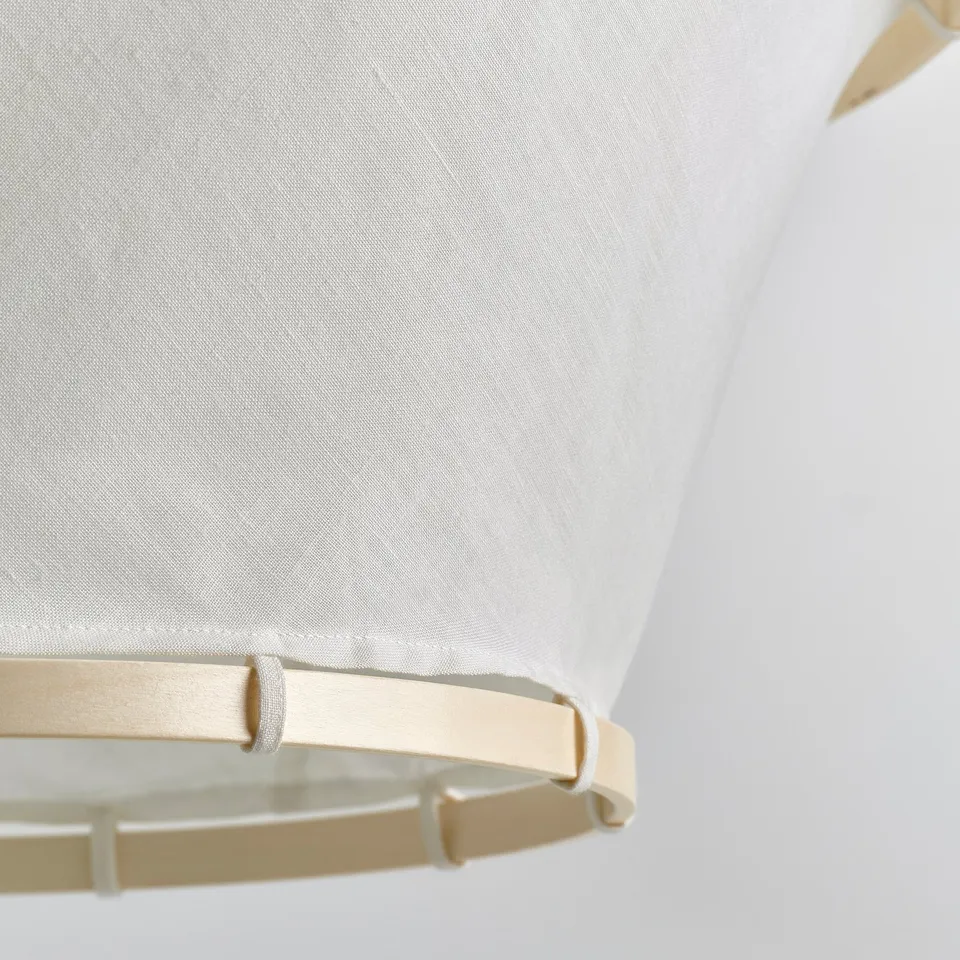 BÄCKMÄRKE Pendant lamp, white textile/wood, 54 cm